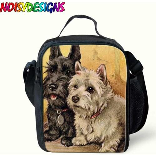 Cute Scottie dogs Lunch Bag for Kids Insulated Children Boys Girls Shoulder Lunchbag Thermal Lunchbox Food Bread Container