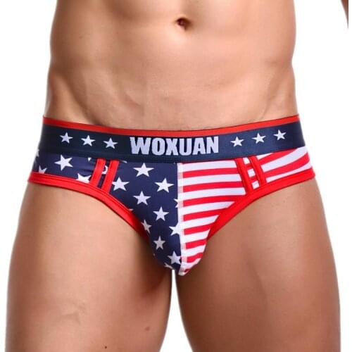 Mens American Flag Printed Underwear Bulge Pouch Briefs Sexy Mini Underpants Breathable Cotton Triangle Panties New Arrival