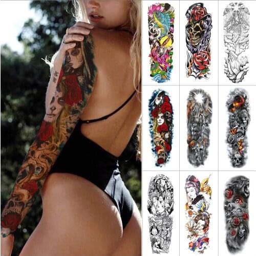 Big Arm Sleeve Water-Resistant Temporary Tattoo Sticker flower leopard skull False light Full arms Fake tattoo for wen and women
