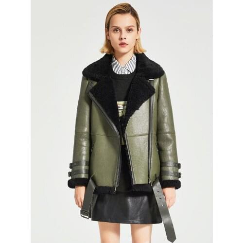 Womens B3 Shearling Jacket Womens Short Motorcycle Jacket Womens Winter Thicken Leather Warm Jacket