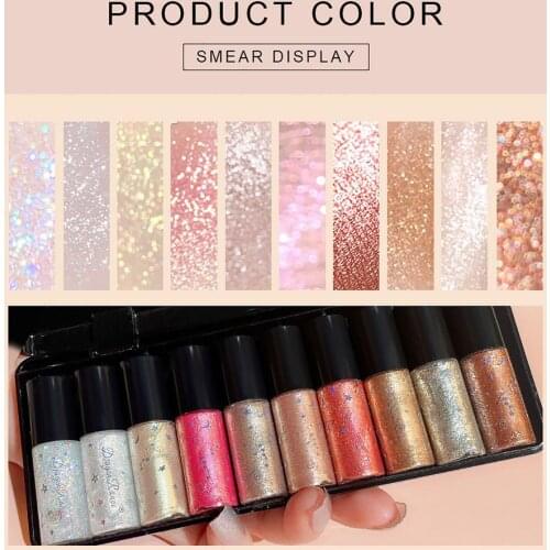 10 Colors Liquid Eyeliner Kit Diamond Shining Glitter Shimmer Pigment EyeShadow Makeup Set Long Lasting Cosmetics Makeup TSLM2