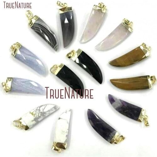 10Pcs New Realease Mix Material Pendant Copper Gold Color Faceted Horn Tusk Pendant Outlet 10x30mm PM13549