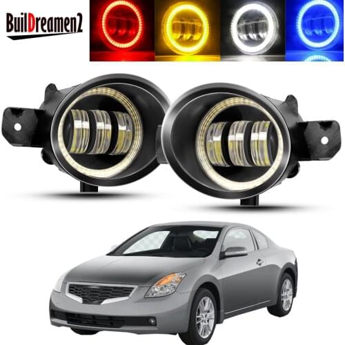 2 X Car Right + Left Angel Eye Fog Light Assembly For Nissan Altima Coupe 2007-2013 LED Lens Fog Daytime Running Lamp DRL 12V