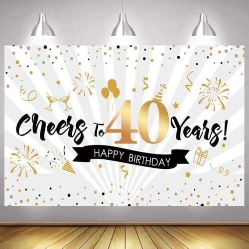 40th Photo Backdrop Black Gold Sign Lady Men Happy Birthday Party Balloon Decoration Girls Photography Backgrounds Banner