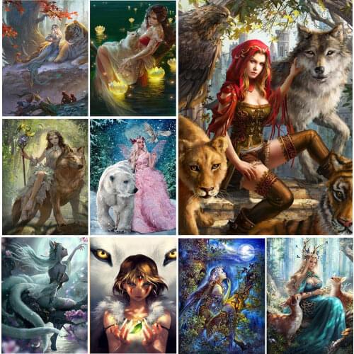 FIYO 5D Diamond Painting Beauty And Animals Square/Round Diamond Art Embroidery Tigers Wolves Animal Wall Stickers Cross Stitch
