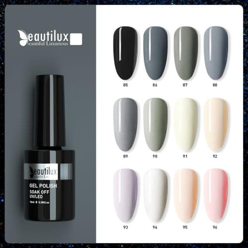 Beautilux Nail Gel Polish Black Ash Grey Collection Salon Nails Art Gels Varnish Soak Off UV LED Winter Nail Lacquer Supply 10ml