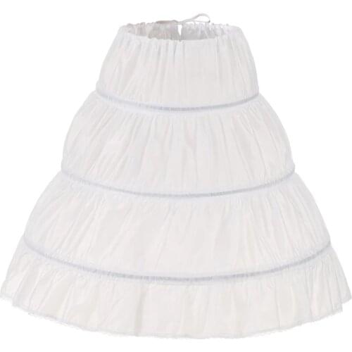 White Children Petticoat A-Line 3 Hoops One Layer Kids Crinoline Lace Trim Flower Girl Dress Underskirt Elastic Waist