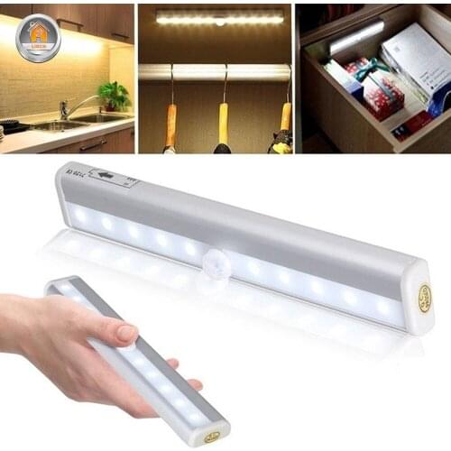 Wireless LED Under Cabinet Light PIR Motion Sensor Lamp Light White For Drawer Closet Bedroom Kitchen Night Light Bed Lamp