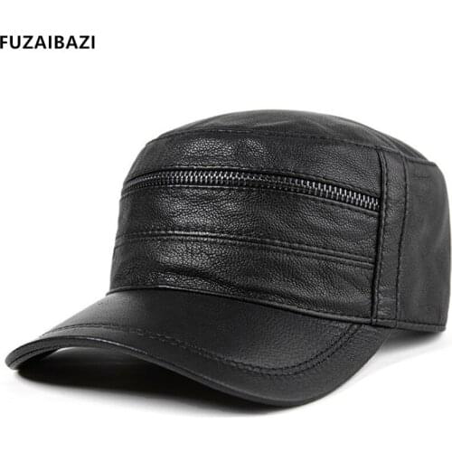 FUZAIBAZI New Adjustable Size Genuine Leather Hat Snapback Trend Man Autumn Winter Fashion First Layer Sheepskin Baseball Caps