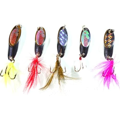 5PCS Fishing Spoon Lure Treble Hook Spinner baits 10~20g