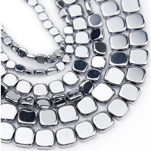 YHBZRET Natural Stone Silvers 3/4/6/8/10MM Flat Square Hematite Spacers Loose Beads For Jewelry Making Diy Bracelets Accessories