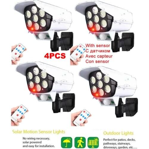 4pcs remote solar fake monitor dummy camera Lamp Outdoor Waterproof PIR Motion Sensor Powered Garden Light Wall Lamp Infrared Se