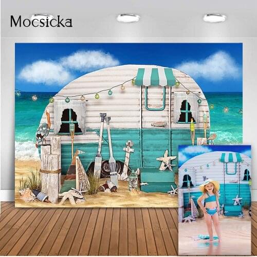 Beach Store Backdrop Newborn Children Kids Portrait Background for Photo Studio Summer Holiday Birthday Party Decoration Girls