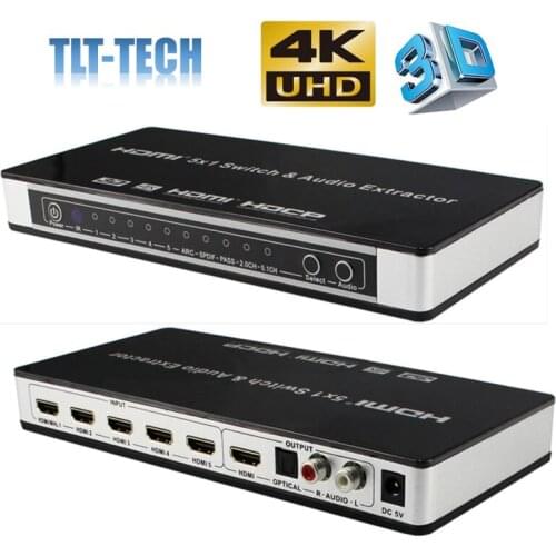 HDMI Switch 5x1 Audio Extractor 4K x 2K@30Hz HDMI 5 port Switcher box with IR Remote Control and Power Adapter Full HD 1080P