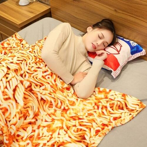 Simulation Instant Noodles Plush Pillow with Blanket Kawaii Blanket Stuffed Beef Fried Noodles Gifts Plush Pillow Food Plush Toy