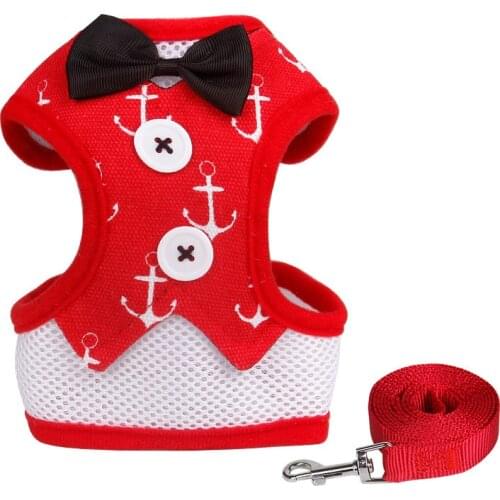 Puppy Cat Harness and Leash Cat Clothes Set Breathable Pet Vest For Small Dogs Rabbits Mesh Dress Bow Chest Belt Collar