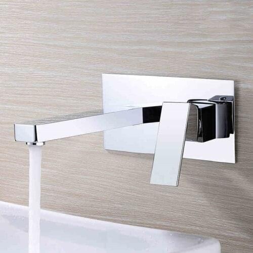 Square high quality Brass Wall Mounted Basin Faucet Single Handle Bathroom Mixer Tap Hot Cold Sink Faucet Rotation Spout,Chrome