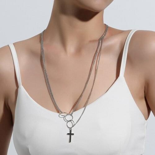 Meevii 2020 Fashion Silver Color Cross Pendant Necklaces Bohemian Circle Flower Pearl Long Chain Layered Necklace Women Jewelry