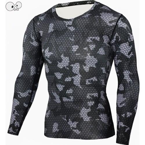 Mens Advanced 3D Print Compression Running Shirts Slim Fit Skin Tights Long Sleeve Bodybuilding Crossfit MMA Fitness Tops S-3XL