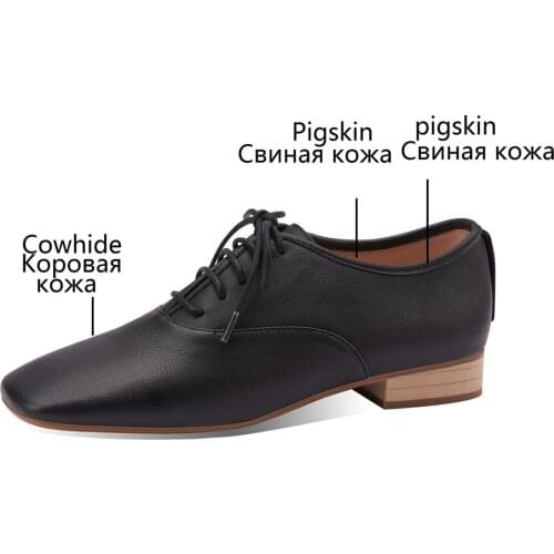 Fashion Spring/Summer Genuine Leather Women Shoes Ladies Low Heels Oxford Shoes Woman Square Toes Flats Shoes White/Black/Brown