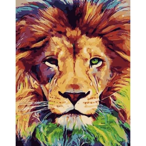 Painting By Numbers DIY Dropshipping 40x50 60x75cm Colorful cute lion Animal Handmade For Living Room Wall Decor Oil Painting