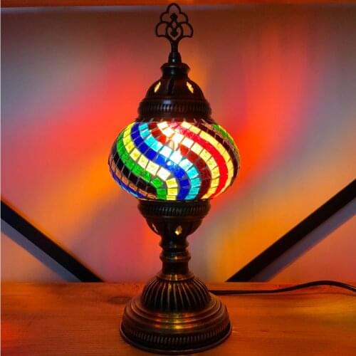 No2 Ottoman Moroccan Style Authentic Handmade Diamond Mosaic Glass Table Desk Lamp for Home Decoration Room Decor Night Light