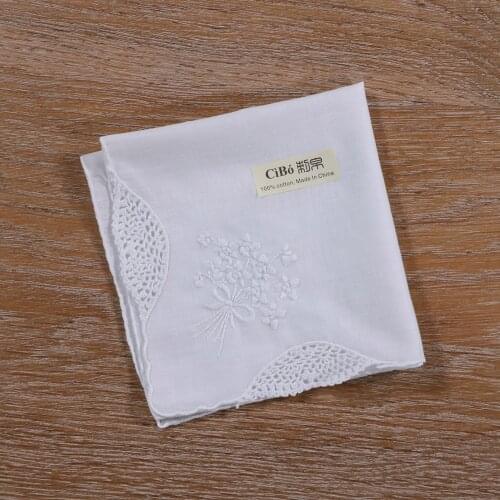 S011 : 1 piece Hand-made hand embroidery handkie Drawnwork White Cotton handkerchief