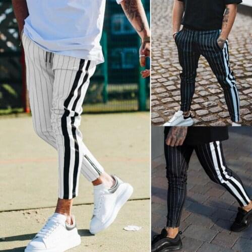 New Men Jogger Long Pants Casual Slim Fit Side Stripe Tracksuit Sport Pencil Pants Men Gym Skinny Jogging Sweatpants Trousers