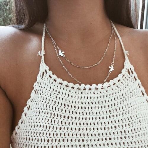 HuaTang Bohemian Fashion Double Layer Women Bird Necklace Jewelry Two Gold Animal Choker Necklace For Women Girls Gifts 9053