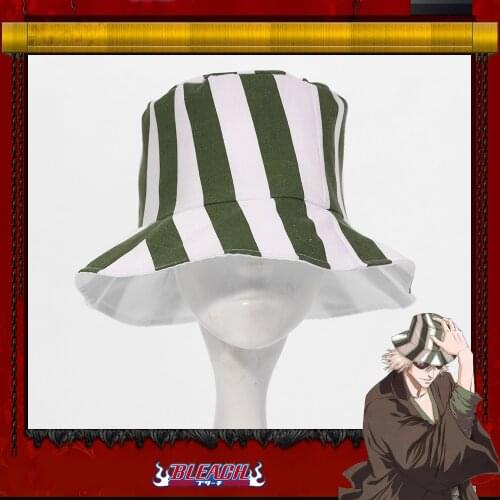 Anime Bleach Urahara Kisuke Cosplay Bucket Hat For Women Men Outdoor Cap Green and White Striped Summer Fisherman Hat