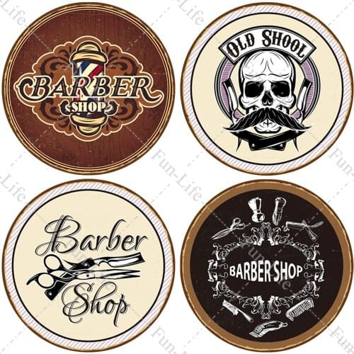 Barber Shop Vintage Metal Poster Round Tin Sign Plaque Haircut and Shave Beard Retro Plates Tinplate Cafe Bar Pub Home Decor