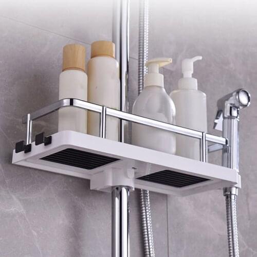 Organizer Bathroom Shelf Shower Head Bar Storage Shelf Shampoo Tray Stand No Drilling Floating Shelf For Wall Household Item