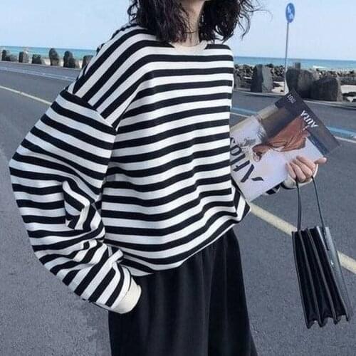 Striped Ladies Sweatshirt Hoodie Streetwear 2021 Fashion Korean Gothic Gothic Harajuku Long Sleeve Top Spring