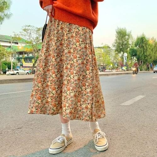 Casual Loose Chiffon Floral Skirt Womens Skirts Japanese Harajuku Ulzzang Vintage Female Korean Kawaii Cute Clothing For Women
