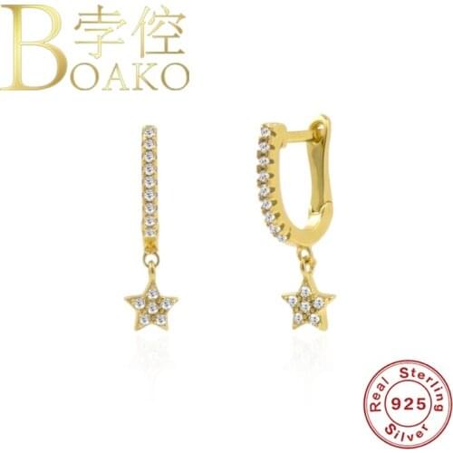 BOAKO Earrings Silver 925 Original Jewelry U-Shaped Diamond Earrings For Women Korean Dangle Crystal Silver/Gold Bijou