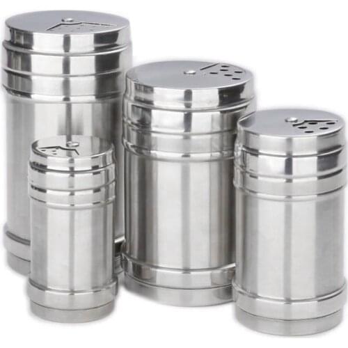 1PCS Stainless Steel Seasoning Spice Shaker Bottle Jar BBQ Salt Pepper Condiment Box Toothpick Holder S M LXL