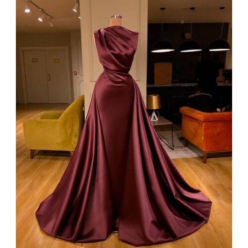 SoAyle Vestidos Evening Dress Mermaid Burgundy Sleeveless Evening Dress Plus Size Boat Vestido de festa Prom Dress for Women