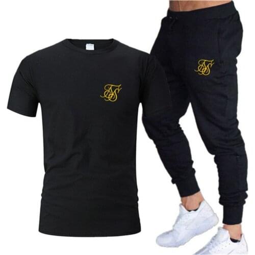 Summer Fashion Leisure SikSilk brand Mens Set Tracksuit Sportswear Track Suits Male Sweatsuit Short Sleeves T shirt 2 piece set