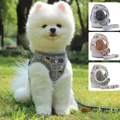 Dog Harness Reflective Puppy Kitten Collars Breathable Mesh Vest Adjustable Small Dog Cat Vest Harnesses Leash Pug Pet Supplies