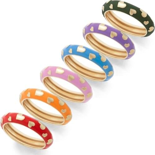 VG 6YM Glossy Drip Oil Heart Ring For Women Colorful Candy Color Alloy Rings Simple Fashion Female Party Jewelry Accessories