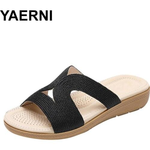 YAERNI Women Sandals Soft Leather Wedges Shoes Woman Summer Sandals Beach FlipFlops 2020 Platform Sandalias Mujer Wedge Heels