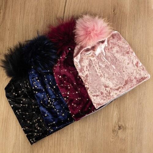Special Stars Dot Women Fashion Cotton Women Hats Autumn Winter Warm Outdoor Beanies Real Pompom Solid Color Caps