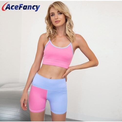 Acefancy Womens Sports Set Fast Dry Vest High Waist Shorts Women Sports Wear Vital Fitness Clothes 4264 Yoga Suit Women Gym