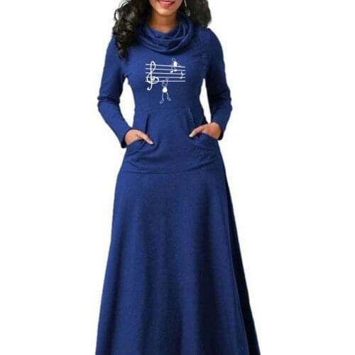 Music Notes Long Sleeve Woman Dress Print Fit and Flare Vintage Ladies Office Work Elegant Dresses Casual Party Vestido