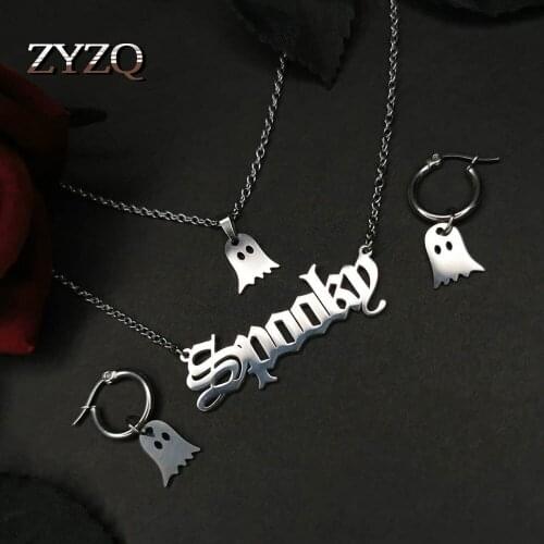 ZYZQ New Halloween Jewelry Set For Women Double-Layered Little Ghost Pendant Necklace Funny Little Elf Earrings For Lover‘s