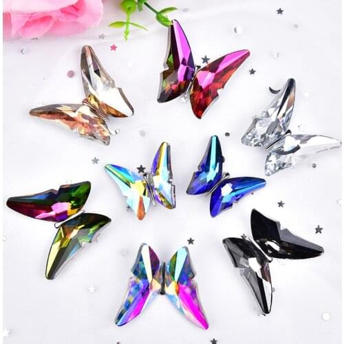 2 PCS/Lot Bling Glass Crystal Silver Tone Butterfly Brooch Pin Rhinestone Shoes Patch Applique Buckle DIY Decoration