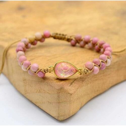 4Unik Healing Rhodonite Jasper Opal Braided Strand Natural Stone Bracelets Boho Charm Femme Women Jewelry Wholesale 4UN-B118