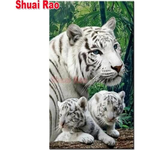 Tigress and tiger cubs diamond painting full square diamond embroidery round drill cartoon diamond mosaic animals king home art