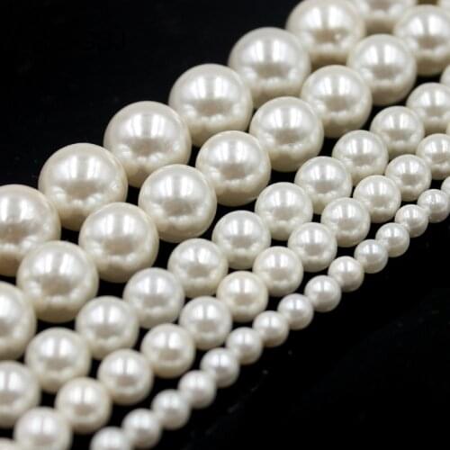 Free Shipping 4mm 6mm 8mm 10mm 12mm White Round Sehll Pearl Loose Beads Strand 15"