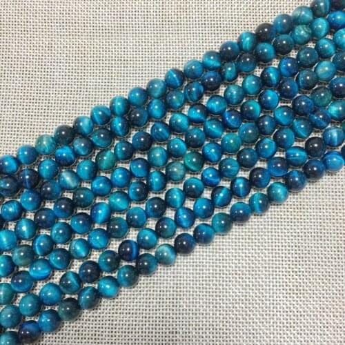 Natural Stone Beads Aqua Blue Color Tiger Eye Smooth Round Bead 6 mm 8 mm 10 mm DIY Jewelry Making Supplies